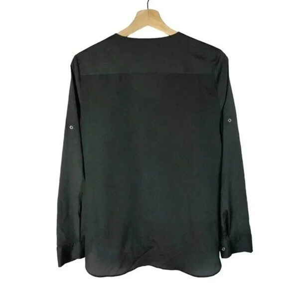 Calvin Klein Charcoal Gray Wrap Front Roll Tab Sleeve Blouse S - Picture 2 of 4